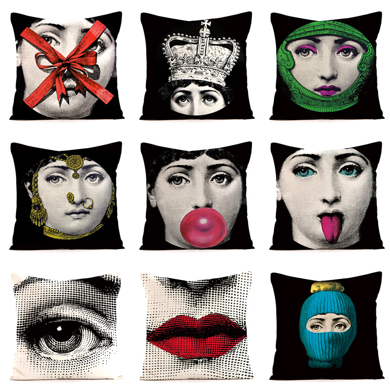 Home.Textiles Cushion - Sarung bantal motif wajah Nordik abstrak