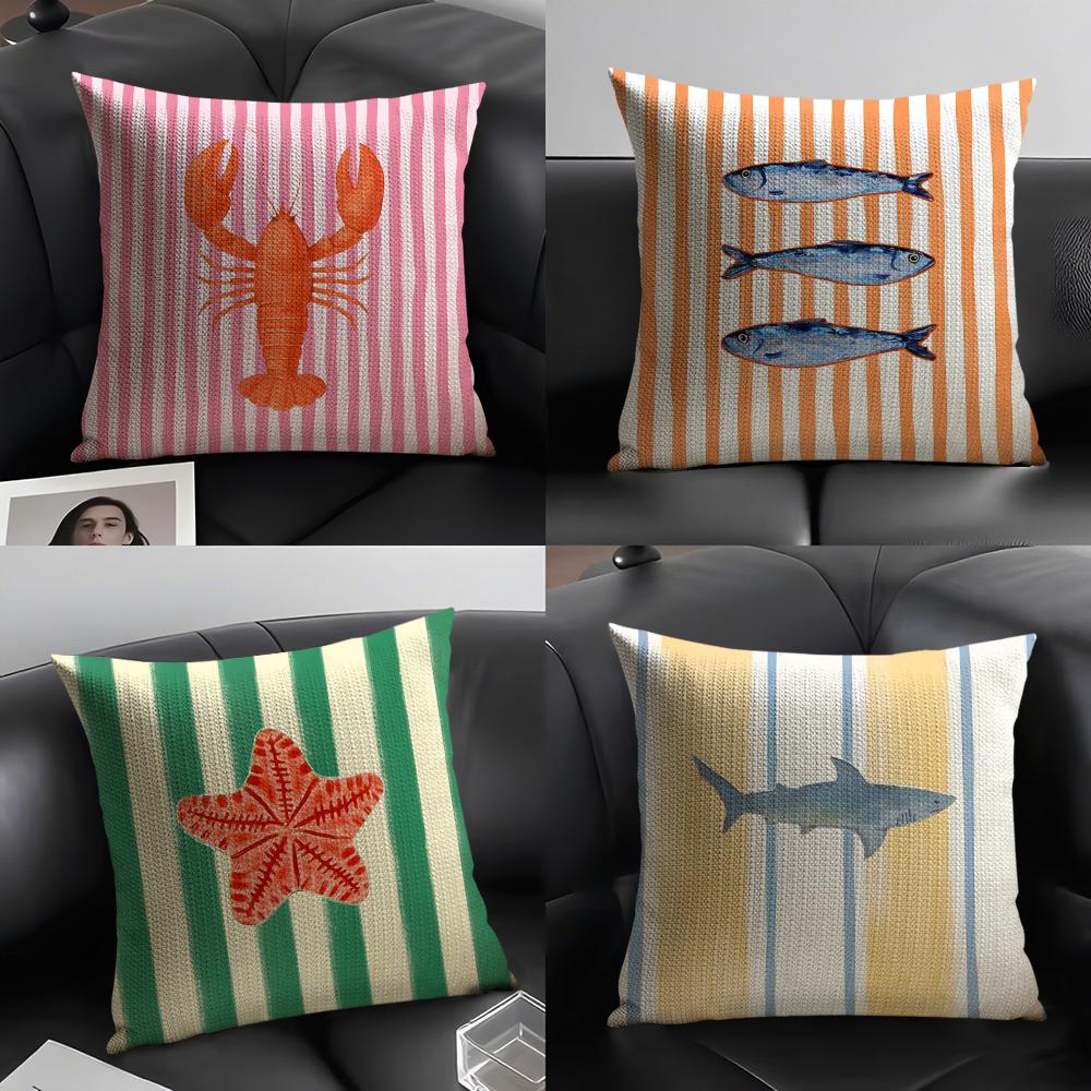 Pillow Cover 20X20 - Sarung Bantal Bergaris Tema Kehidupan Laut
