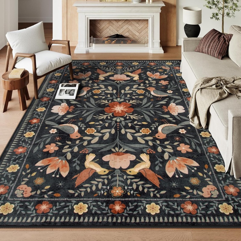 Home Textiles Online - Karpet Ruang Tamu Pola Tanaman Bunga