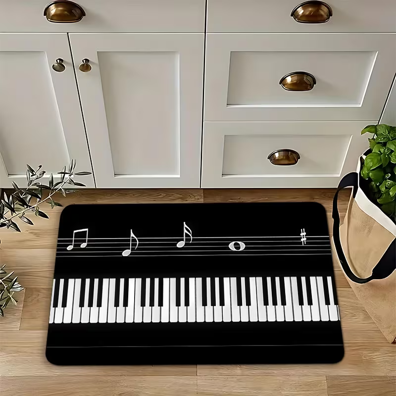 Home Textiles Notes - Karpet Dapur Motif Tombol Piano Hitam